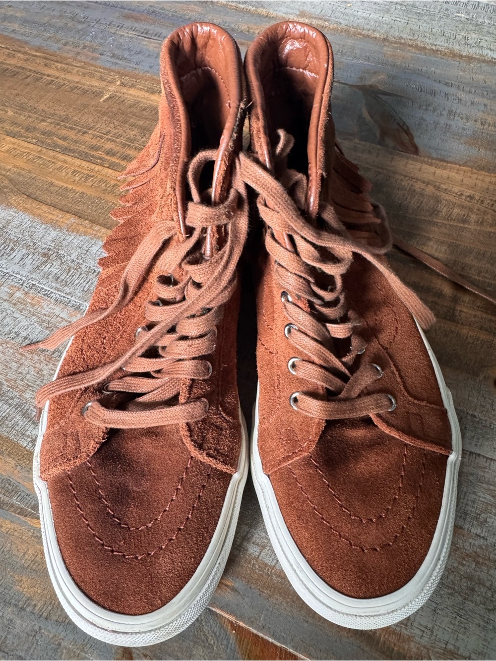 Vans Brown Suede High-Top Sneakers with Fringe